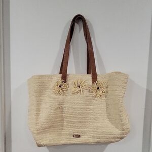 Beige Floral Tote Bag